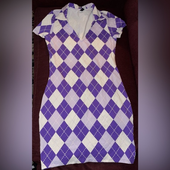 Divided Purple, white & lilac Checkered Shirt Midi dress. - Picture 1 of 4